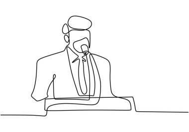 Yüz maskesi takan bir adamın sürekli çizdiği tek bir çizgi konuşma yapmaktır. Hastane yöneticileri Covid hakkında bir konuşma yaptı ve halkı sağlığını korumaya çağırdı..