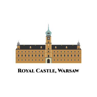Varşova Kraliyet Kalesi silueti, Polonya. Ziyaret edilecek en önemli bina. Turistik tatil için harika bir yer. Polonya 'nın simgeleri. Düz simge biçimi konsept tasarımı