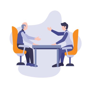 İnsanları tartışmanın temel unsuru. Düz stil ile sorgulanan bir adam. Düz stilli insanlarla tartışıyorsun. Tartışan ve tartışan iki adamın düz elementi. Beyaz arkaplanda izole edilmiş düz öge.