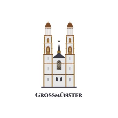 İsviçre simgesi. Grossmunster 'ın güzel mimari manzarası. En ünlü bina. Grossmunster İsviçre 'nin Zürih şehrinde Romen tarzı bir Protestan kilisesidir. Tavsiye edilen turist ziyareti