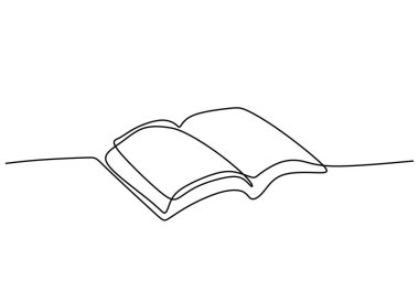Sürekli bir satır açık kitap çiziyor. Masanın üzerinde beyaz arka planda izole edilmiş uçan bir kitap sayfası. Eğitimsel fikir kavramı el çizimi minimalist tasarım. Vektör grafik illüstrasyonu