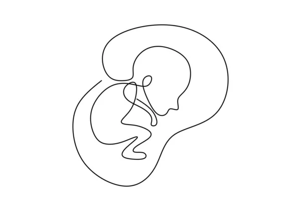 Baby Womb One Single Line Drawing Cute Unborn Fetus Baby — Stock Vector