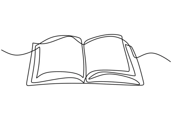 Continuous Livre Ouvert Dessin Ligne Vol Pages Livre Sur Table — Image vectorielle