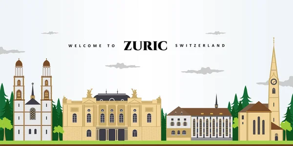 Prachtig Uitzicht Landschap Van Zürich Met Grote Beroemde Monument Een — Stockvector