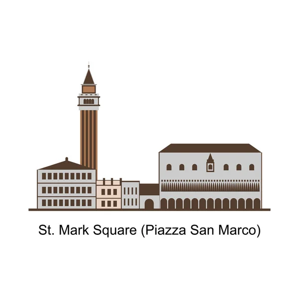 Piazza San Marco Com Basílica São Marcos Campanário São Marcos — Vetor de Stock