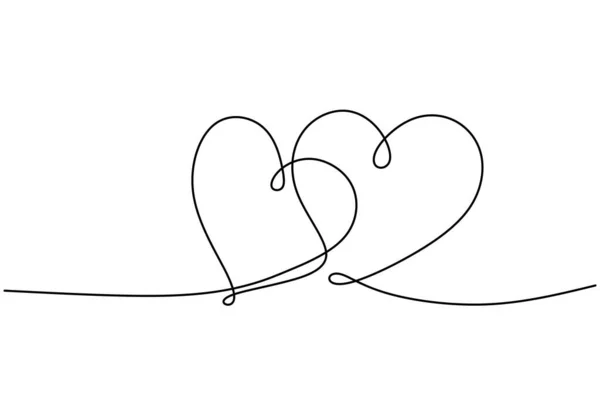 Disegno Continuo Linea Segno Amore Con Due Cuori Design Minimalista — Vettoriale Stock