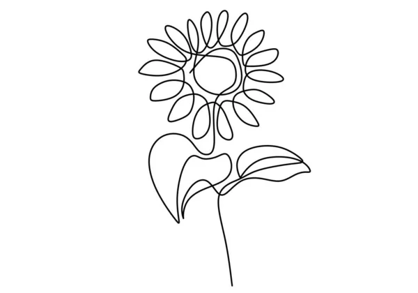 Enda Linje Ritning Skönhet Solros Isolerad Vit Bakgrund Vacker Blomma — Stock vektor