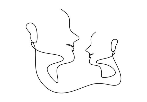 Couple Amoureux Une Ligne Dessin Main Visages Femme Homme Dessinés — Image vectorielle