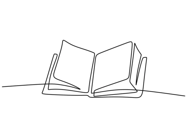 連続1行の図面オープンブック 白い背景に隔離されたテーブルの上の本の飛行ページ 教育的なアイデアの概念の手を最小限のデザインを描いた ベクトルグラフィックイラスト — ストックベクタ