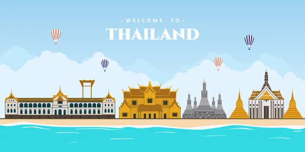 Bangkok Stadtpanorama Und Wunderschön Das Weltberühmte Wahrzeichen Thailand Der Beste — Stockvektor