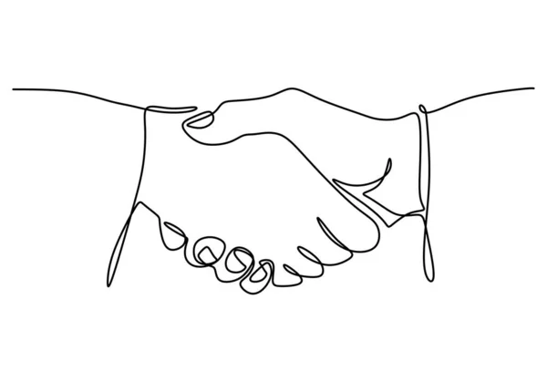 握手の連続1本の線画 手のビジネスパートナーと白の背景に隔離された契約を扱うために手を振る ビジネス契約の概念 ベクターイラスト — ストックベクタ