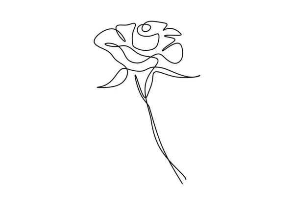 1本の連続的なシングルラインローズデザインの手描きミニマリズムスタイル 白い背景に孤立した愛の美しいバラのシンボル ロマンチックな花のテーマ ベクターデザインイラスト — ストックベクタ