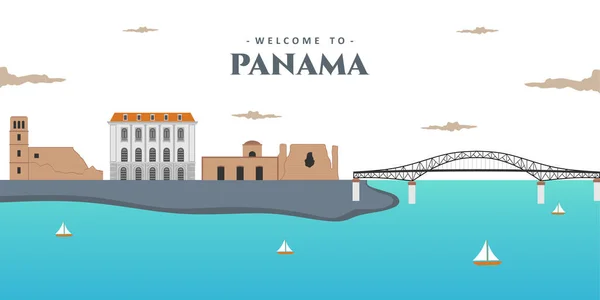 Vista Aérea Paisagem Horizonte Moderno Cidade Panamá Panamá Com Famosos — Vetor de Stock