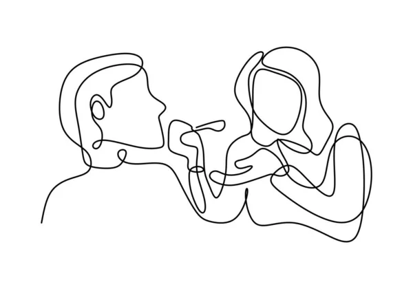 Ununterbrochene Zeichnung Eines Romantischen Paaressens Glückliche Junge Verliebte Männer Und — Stockvektor