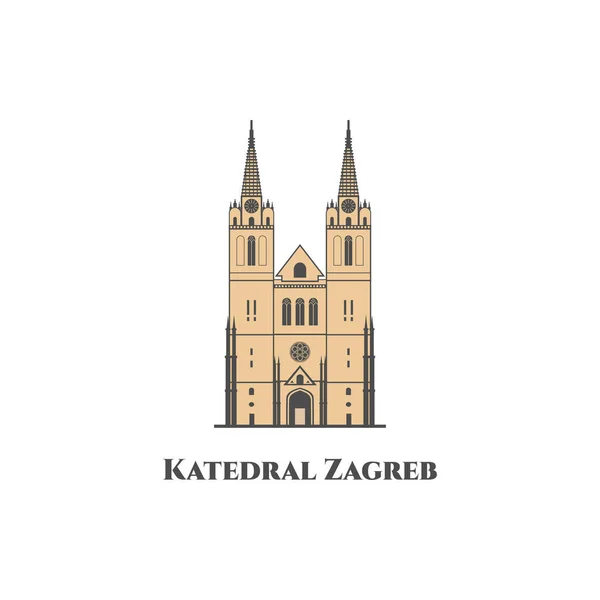 Cathédrale Zagreb Croatie Bâtiment Sacré Monumental Style Néo Gothique Sud — Image vectorielle