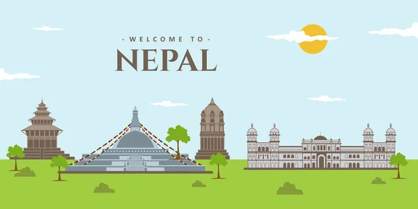 Nepal Asya Şehirleri Ufuk Çizgisi Nepal Manzara Panoramik Manzarası Turistler — Stok Vektör