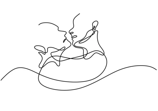 Pasangan Yang Jatuh Cinta Menggambar Satu Garis Tangan Wajah Wajah - Stok Vektor