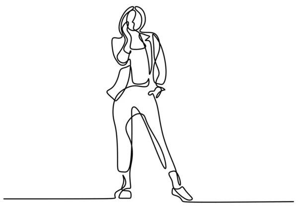 Dessin Continu Une Ligne Jolie Femme Portant Blazer Jeune Belle — Image vectorielle