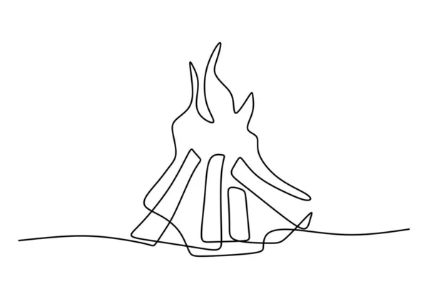 Bonfire One Line Art Drawing Style Continuous Single Line Hand — Stock Vector