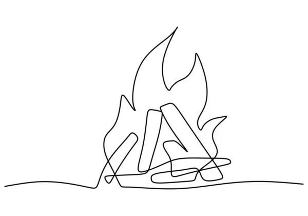 Bonfire in one line art drawing style. Continuous single line hand drawn of campfire isolated on white background. Camping theme minimalist style. Vector sketch illustration