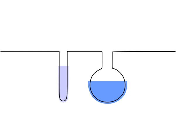单行连续艺术化学烧瓶研究 化学实验室玻璃器皿在白色背景下隔离 化验室设备的概念简约设计 — 图库矢量图片