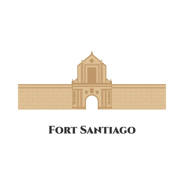 Fort Santiago Disegno Del Fumetto Piatto Isolato Sfondo Bianco Luogo — Vettoriale Stock