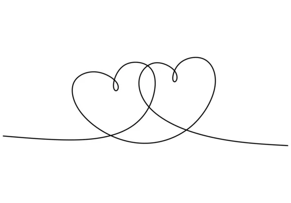 Disegno Continuo Linea Segno Amore Con Due Cuori Design Minimalista — Vettoriale Stock