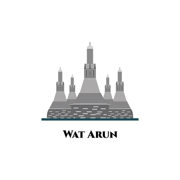 Wat Arun泰国寺庙插图矢量 任何经过曼谷的人都可以看到令人惊奇的历史建筑 天际线城市背景 旅游吸引力 平面图标模板设计 — 图库矢量图片