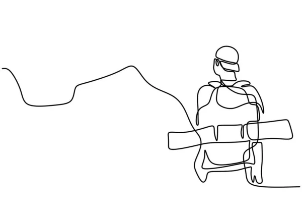 山地登山者连续画线 背包客到山上去露营 攀登者概念中的男性角色 在白色背景上孤立的向量图 — 图库矢量图片