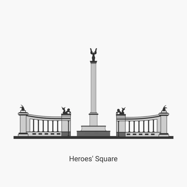 Macaristan Başkentindeki Kahramanlar Meydanı Budapeşte Nin Ünlü Mimari Simgesi Beyaz — Stok Vektör