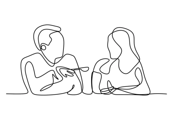 Ununterbrochene Zeichnung Eines Romantischen Paaressens Glückliche Junge Verliebte Männer Und — Stockvektor