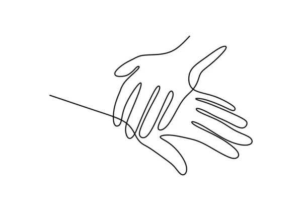 Desenho Linha Contínua Mãos Que Mantêm Unidas Mão Rapaz Uma —  Vetores de Stock