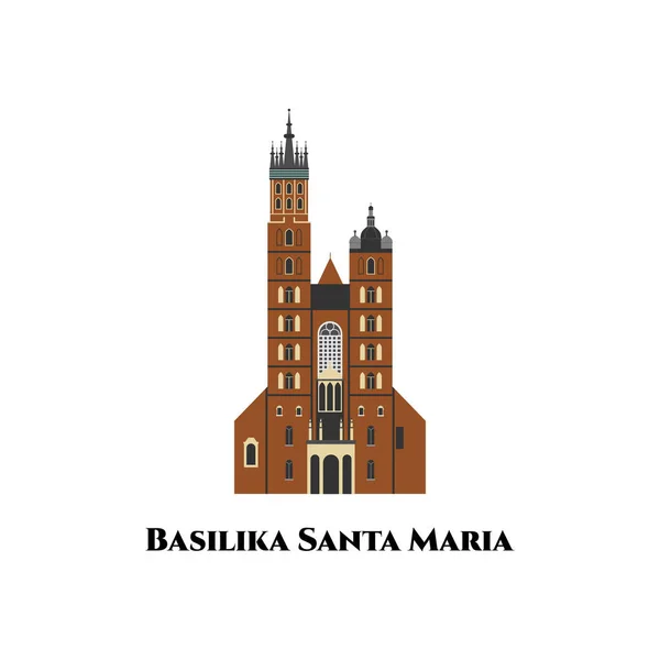 Basilika Santa Maria Pologne Sur Fond Blanc Pays Monde Vacances — Image vectorielle