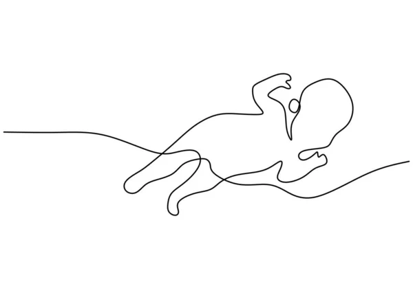 Bébé Endormi Dessin Une Ligne Mignon Petit Enfant Couché Dans — Image vectorielle