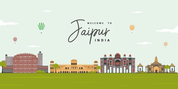 Skyline Jaipur Rajasthan India Vista Del Paisaje Ciudad Famoso Hito — Vector de stock