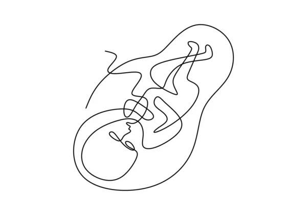 Bebê Útero Uma Única Linha Desenho Bebê Feto Bonito Útero — Vetor de Stock