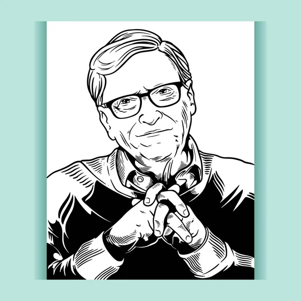 Bill Gates Amerikalı Bir Adamı Yazılım Geliştiricisi Hayırsever Beyaz Siyah — Stok Vektör