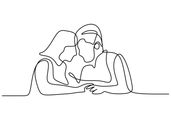 Continu Une Seule Ligne Dessin Jeune Couple Heureux Mâle Femelle — Image vectorielle