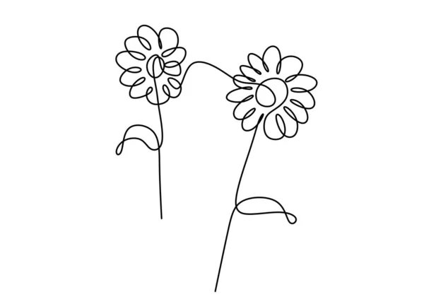 Een Enkele Lijn Tekening Van Schoonheid Zonnebloem Geïsoleerd Witte Achtergrond — Stockvector