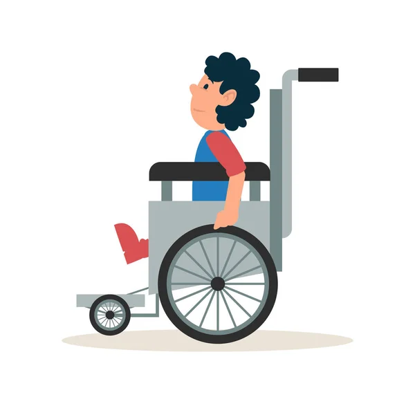 Illustration Vectorielle Des Personnes Handicapées Jeune Adolescent Fauteuil Roulant Poussant — Image vectorielle