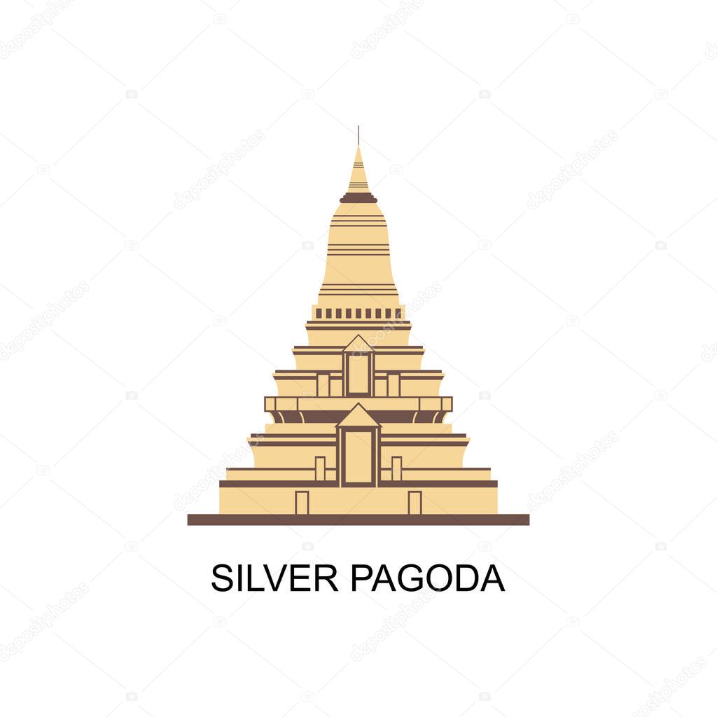 Silver Pagoda, Phnom Penh skyline, Cambodia. The official name is Wat Ubaosoth Ratanaram or Wat Preah Keo. One of the famous Cambodian Landmaarks in the world. Historical destination for vacation