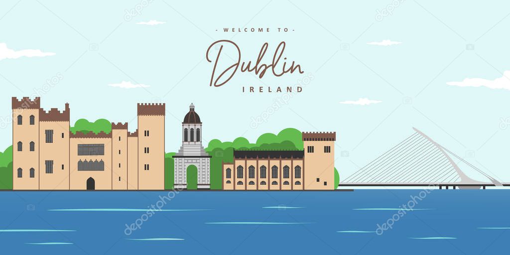 Panorama of the city of Dublin, Ireland with great famous landmark. Beautiful world of world countries and you must see it. The most famous tourist destinations. Travel and trip vacancy.