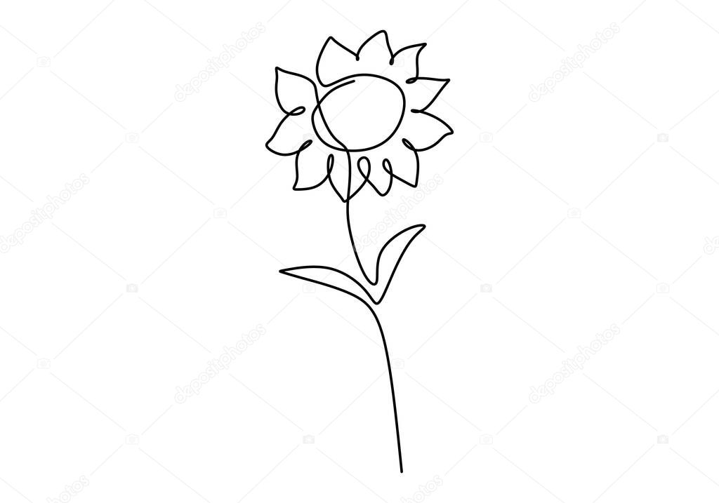 One single line drawing of beauty sunflower isolated on white background. Beautiful flower concept hand draw design vector illustration for posters, wall art, tote bag, mobile case, t-shirt print