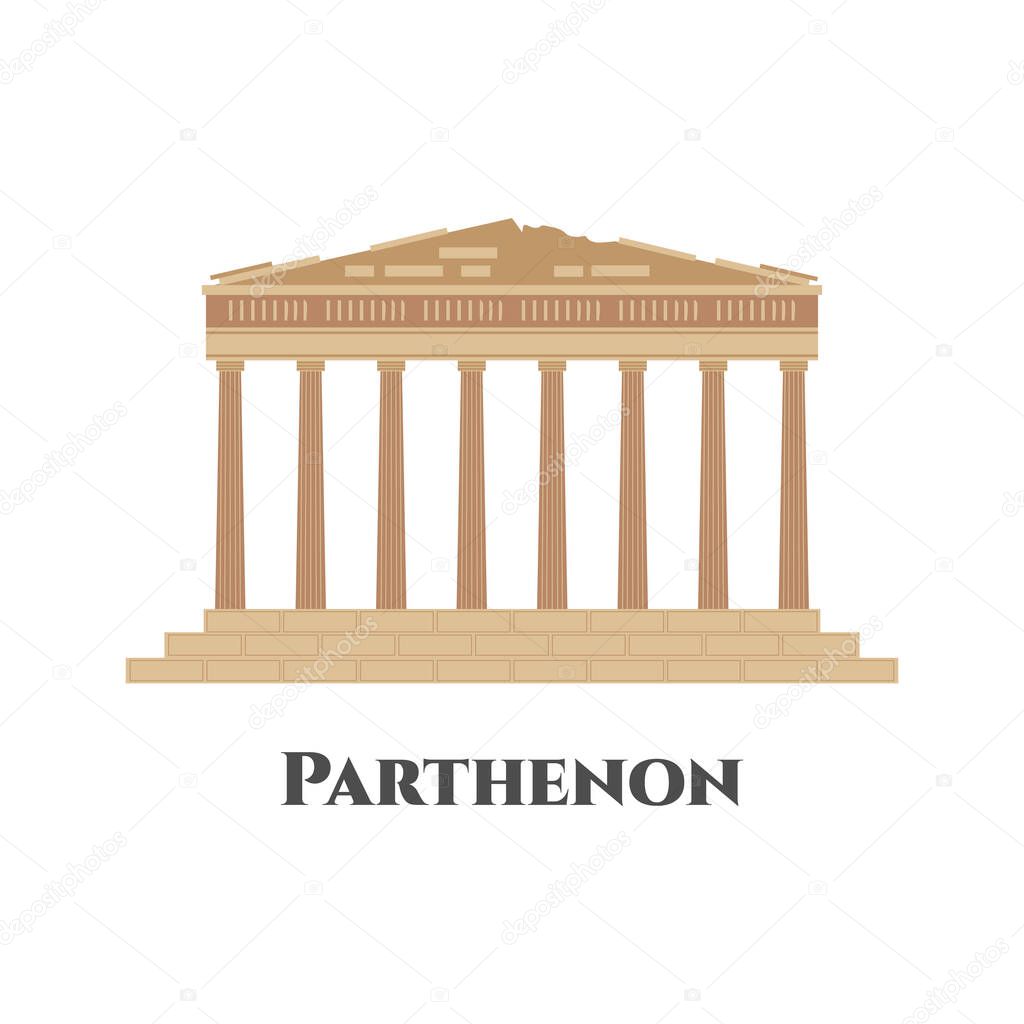 Architecture greek temple isolated on white background. Column pillar parthenon landmark. The most popular tour and trip. Recommended for tourist visit. Vector illustration flat architecture design