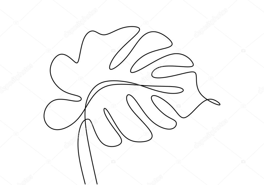 Monstera Leaf One Continuous Line Art Nature Plant Minimalism Design Hand Drawn Isolated On White Background Modern Single Line Art Aesthetic Contour Back To Nature Theme Vector Illustration Larastock