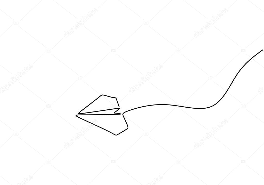 Paper plane continuous single one line art style isolated on white background. The airplane made from paper. Plane flying symbol of creativity and freedom concept minimalism style