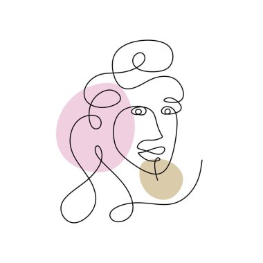 Minimalizm poster sanatı ve soyut bir yüz çizimi. Minimalizm poster sanatı ve soyut bir yüz çizimi. Kadın tek çizgi çiziyor. Beyaz arkaplanda sürekli çizgi izole edildi.