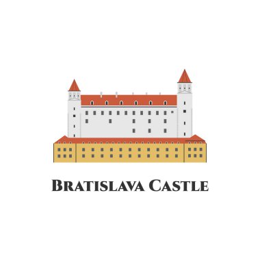 Bratislava Kalesi. Slovakya 'nın simgeleri. En güzel kaleler. Eski kasabanın manzarasının tadını çıkarmak için harika bir yer. Çizgi film düz vektör çizimi, sembol, seyahat manzarası, simgeler.