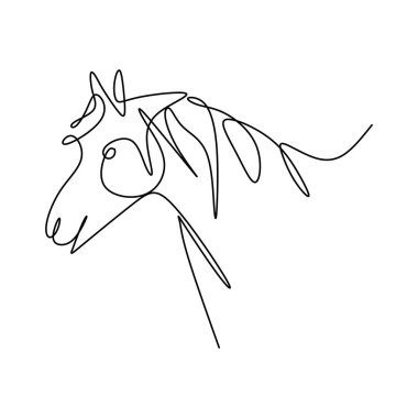 Bir çizgili at eli çizimi. Beyaz arka planda logo, kart, afiş, poster ve el ilanları için vahşi at gibi duruyor. Zarif memeli hayvan minimalizmi tasarımı. Vektör illüstrasyonu