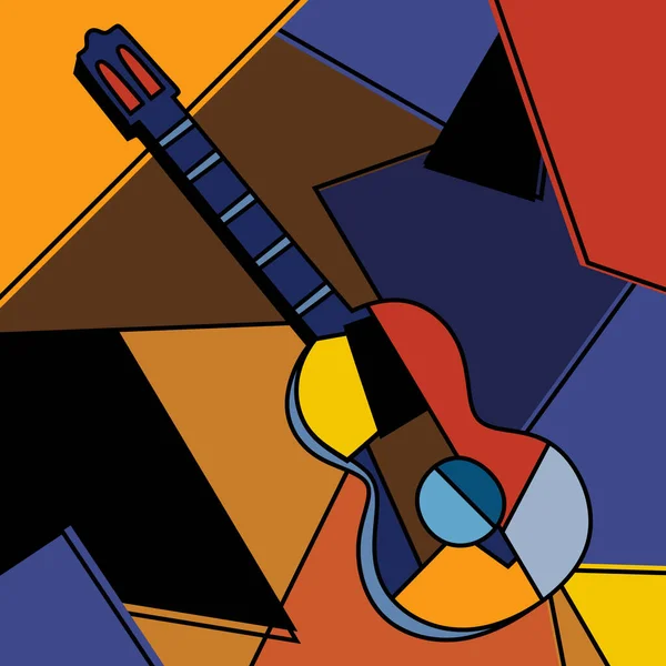 Cubiste Guitare Acoustique Surréaliste Peignant Design Abstrait Moderne Instrument Musique — Image vectorielle